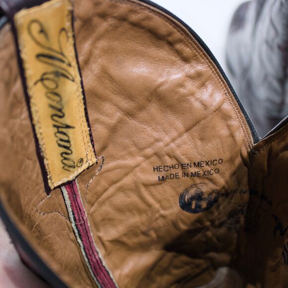 VTG Montana Genuine Ostrich Skin Western Boots Burgundy Brown Men 10.5EE X-Wide - Picture 14 of 16